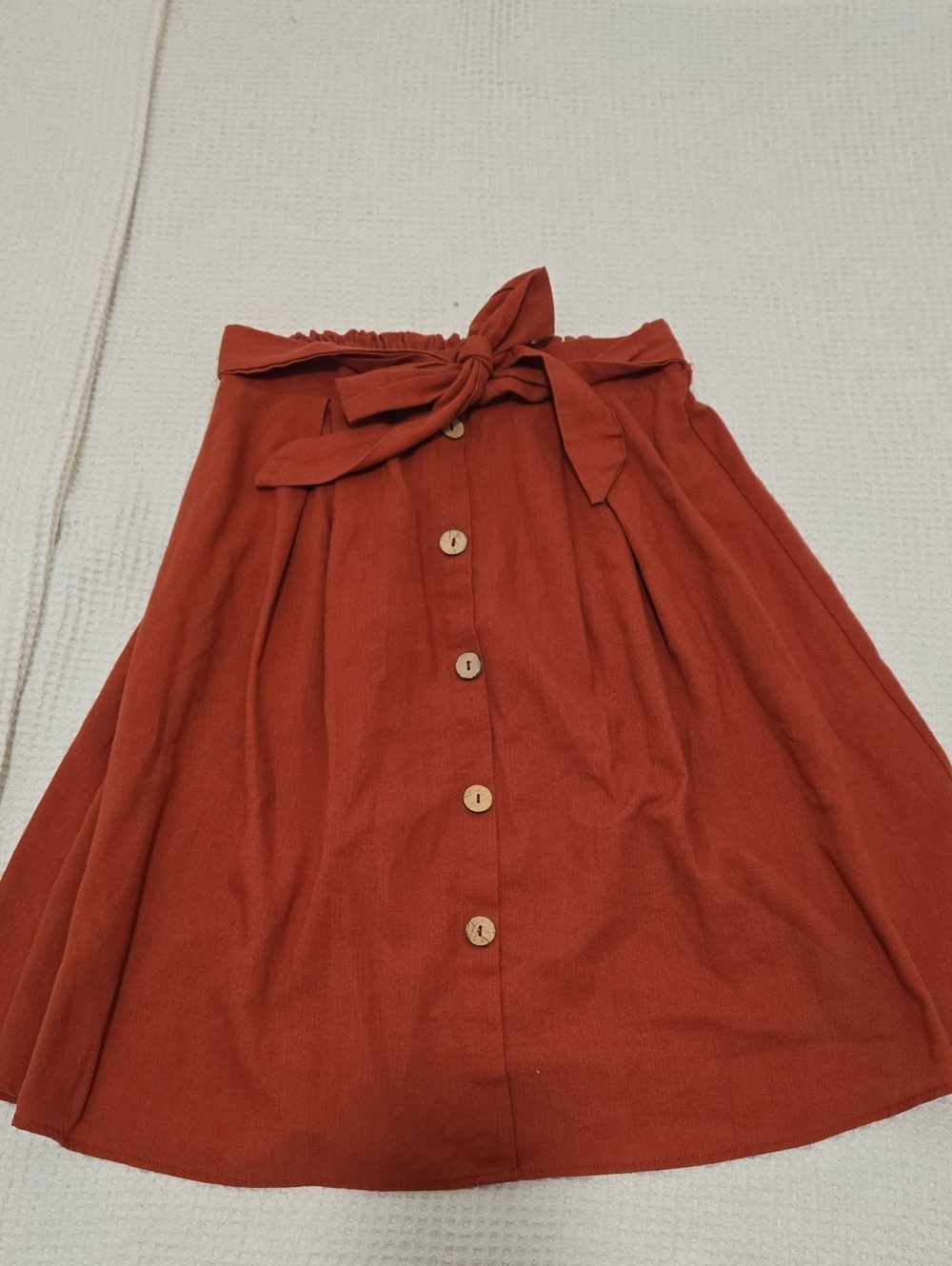 See You Monday Rust Button-Front A-Line Skirt with Tie Waist